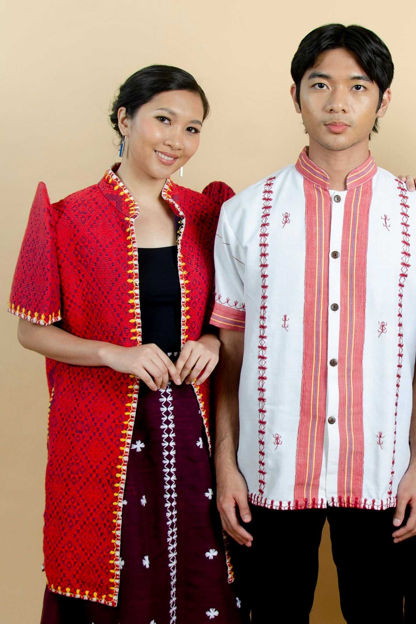 Pinilian Long Filipiniana with Itneg Embroidery (Red) PRE-ORDER ONLY. 3-4 WEEKS.