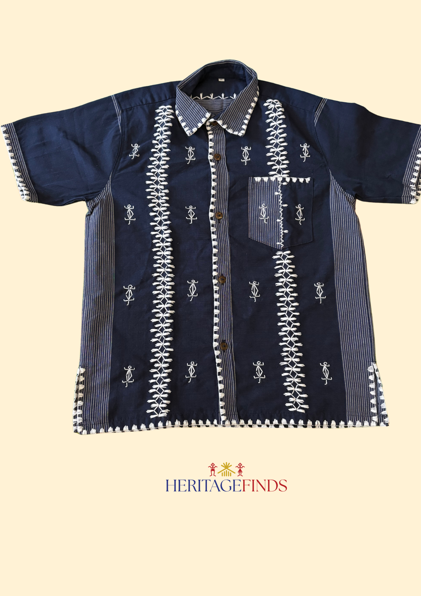 Kantarines Collared Men's Polo with Itneg Embroidery (Dark Navy Stripes)