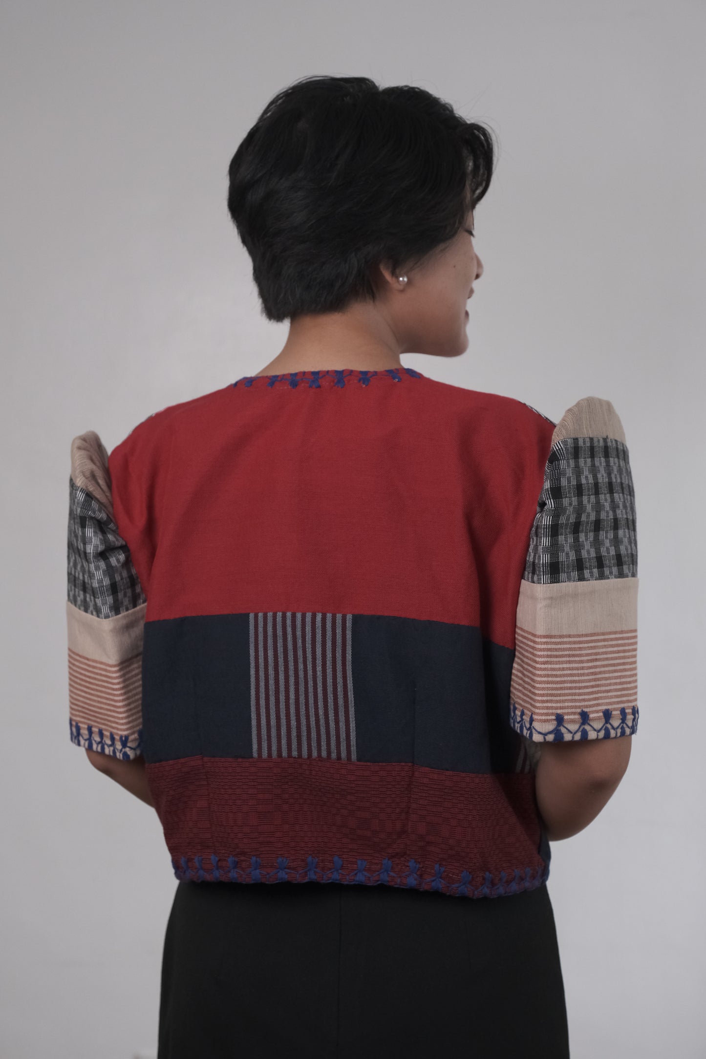 Inabel Tagpi Bolero with Itneg Embroidery (Beige & Red)