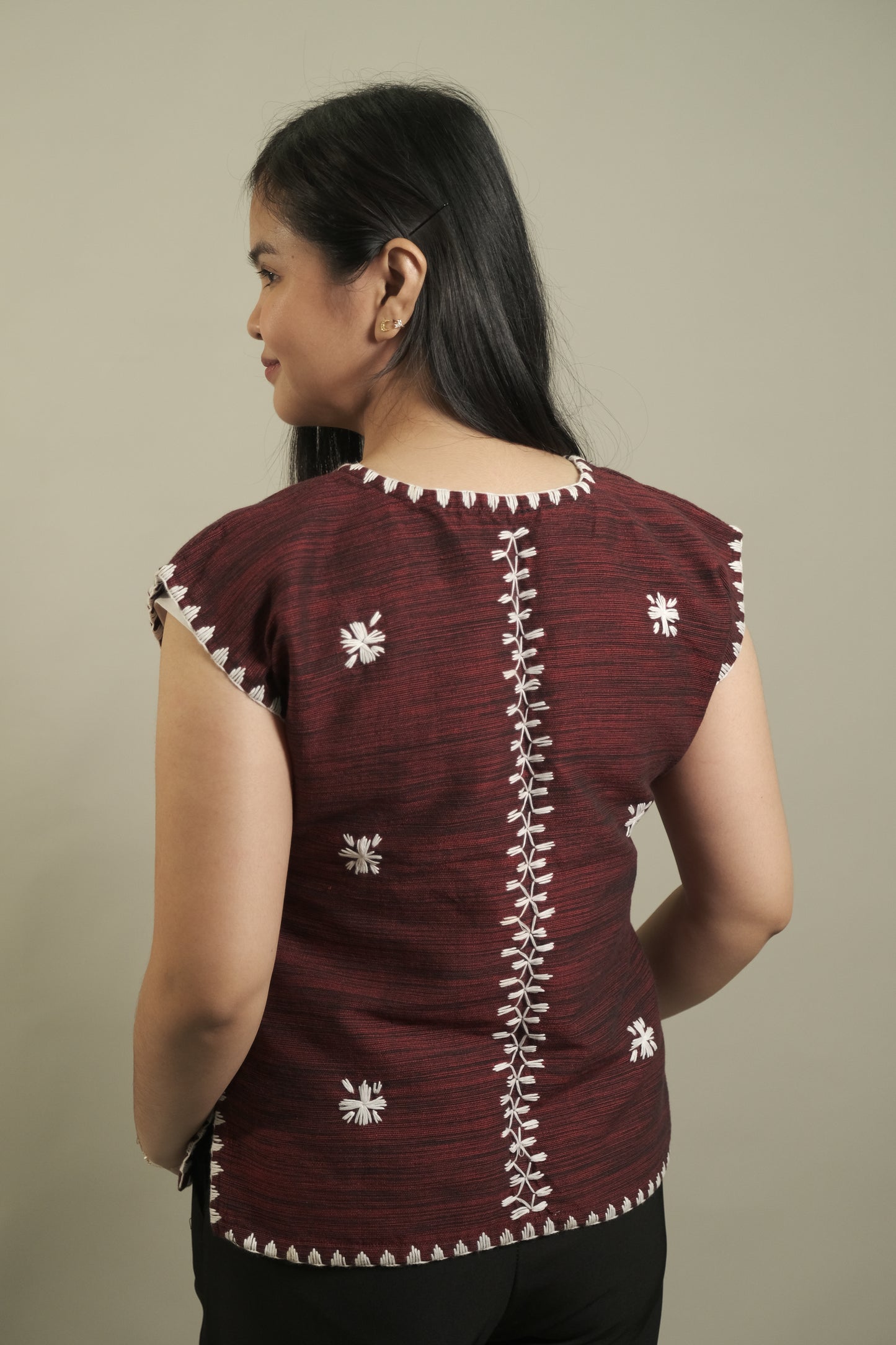 Kaftan Blouse in Tiniri Weave (Maroon & Green)