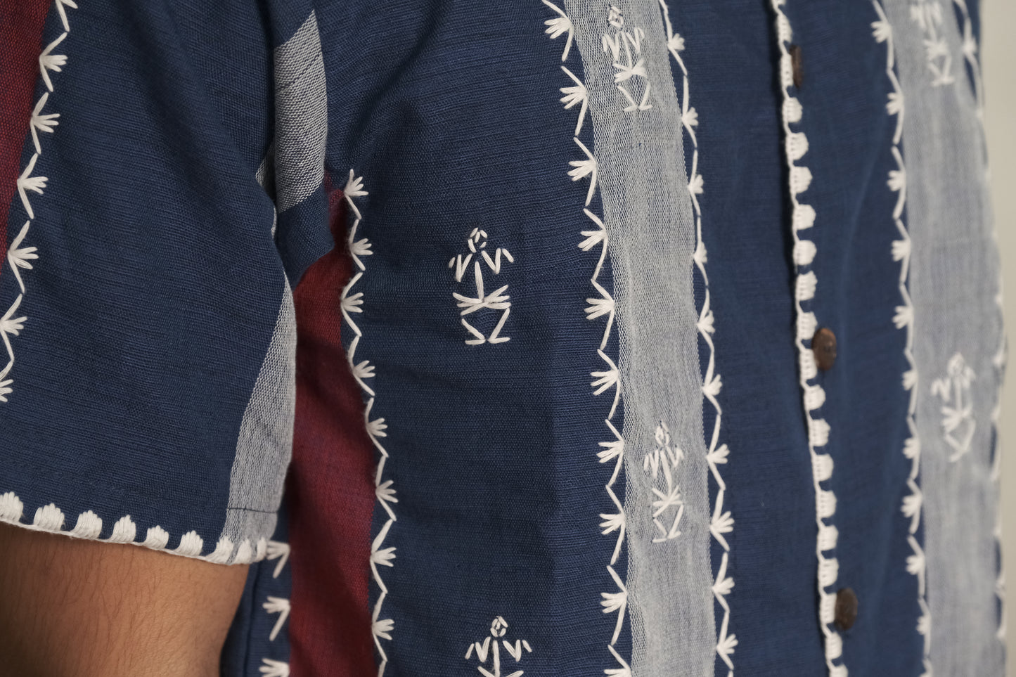 Formal Men's Polo with Itneg Embroidery (Red and Navy Stripes)