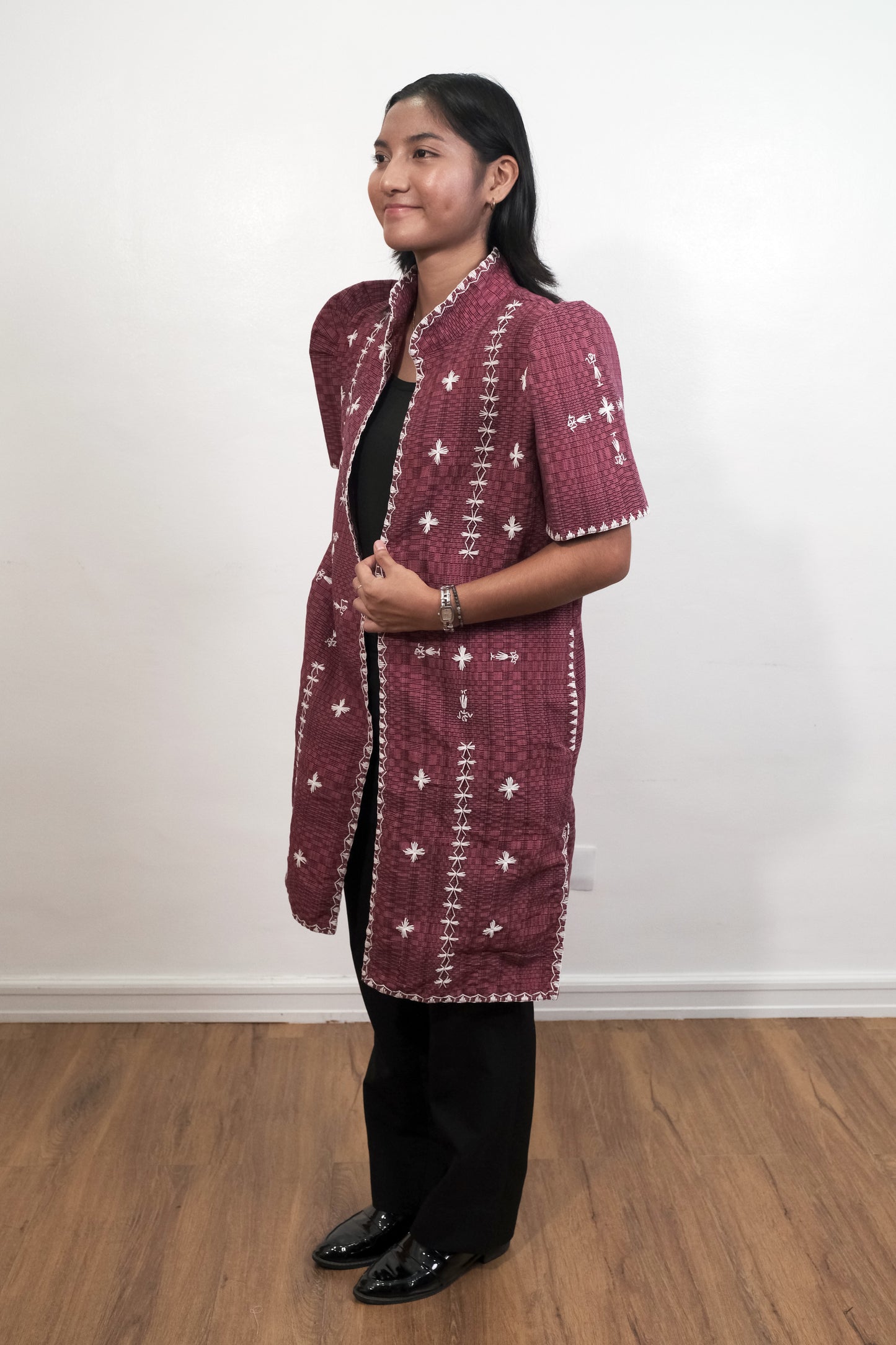 Binakol Long Filipiniana with Itneg Embroidery (Maroon)
