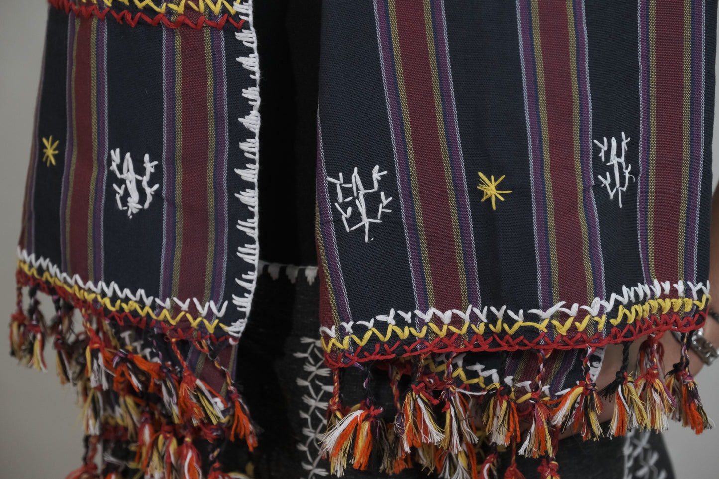 Kantarines Shawl with Itneg Embroidery (Black and Maroon Stripes)