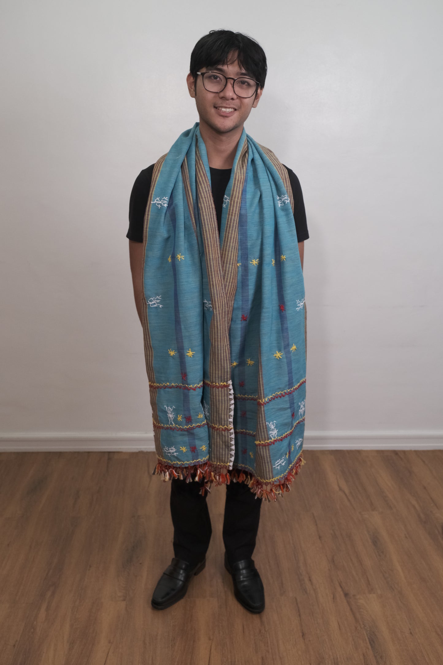Tiniri Shawl with Itneg Embroidery (Light Blue Stripes)