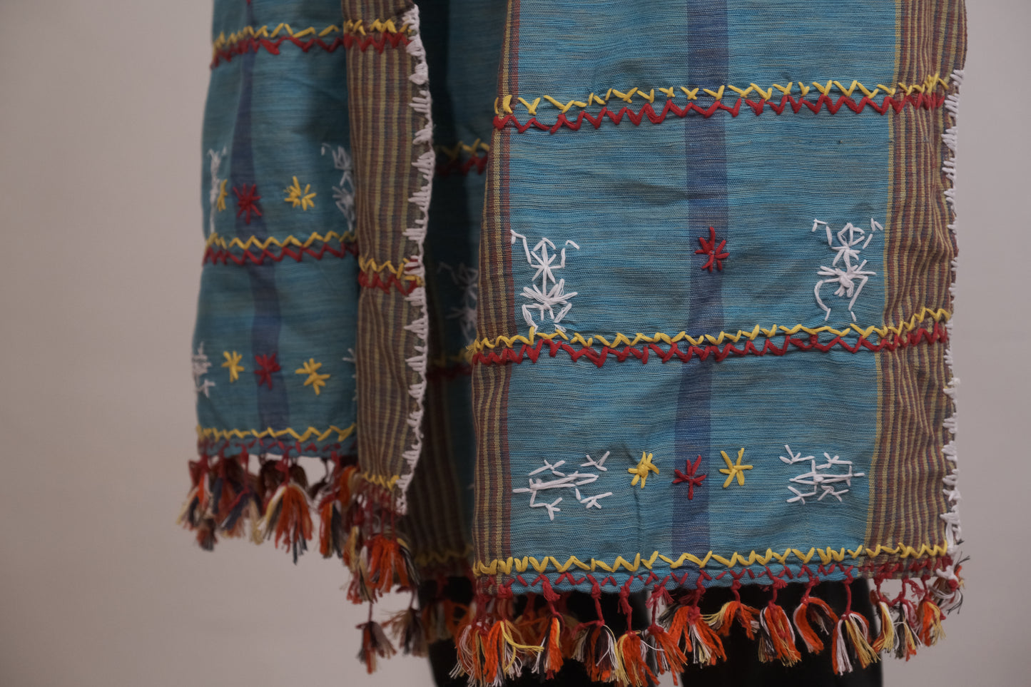 Tiniri Shawl with Itneg Embroidery (Light Blue Stripes)
