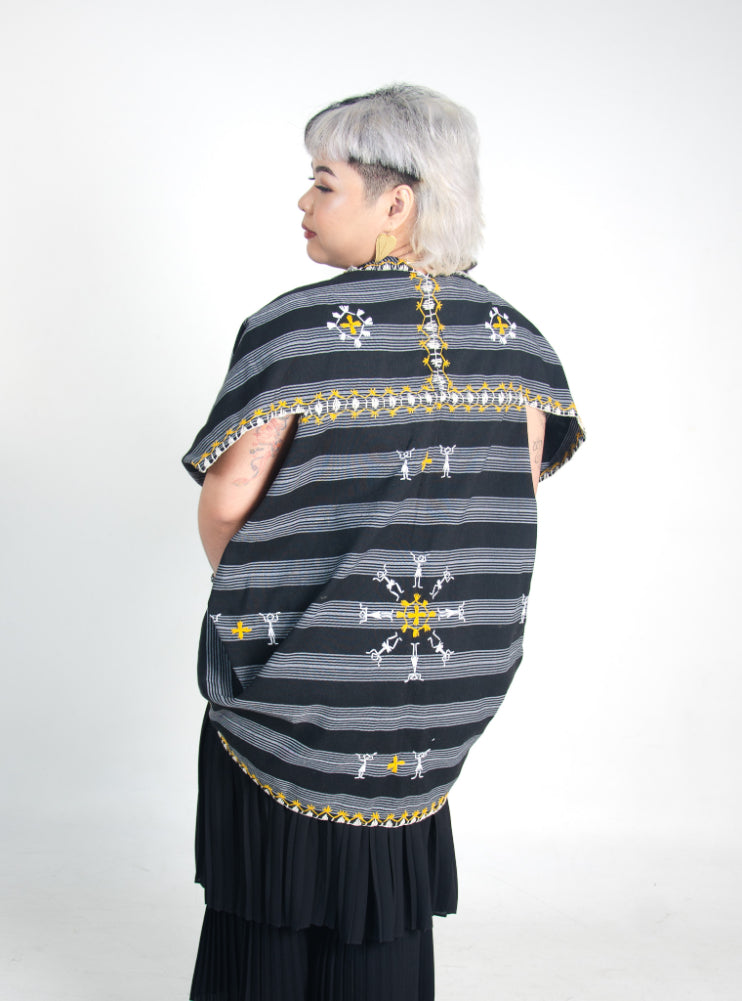 Kantarines Poncho with Itneg Embroidery (Black Striped)