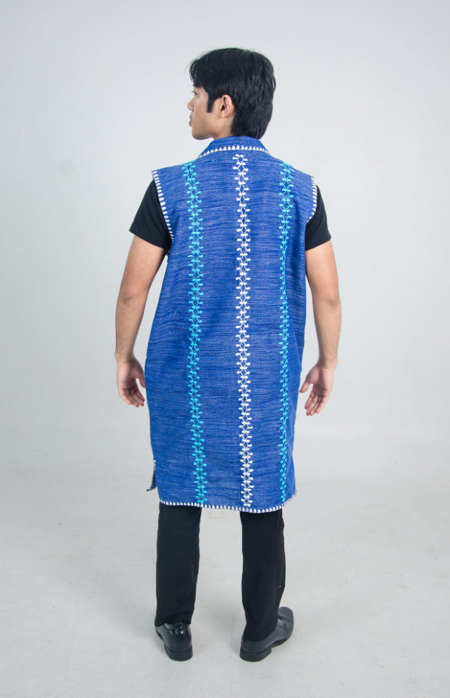 Tiniri Sleeveless Coat with Itneg Embroidery (Denim Blue)
