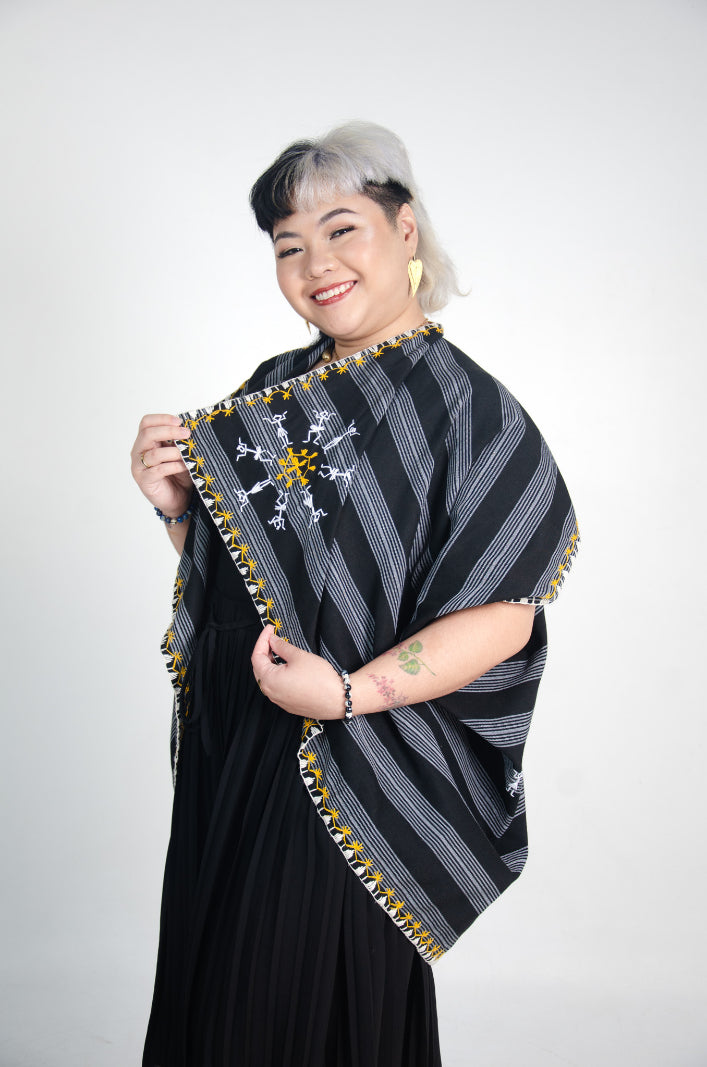 Kantarines Poncho with Itneg Embroidery (Black Striped)