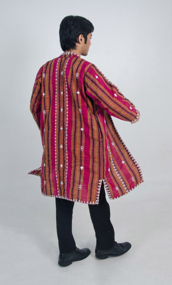 Kantarines Long Coat with Itneg Embroidery (Maroon)