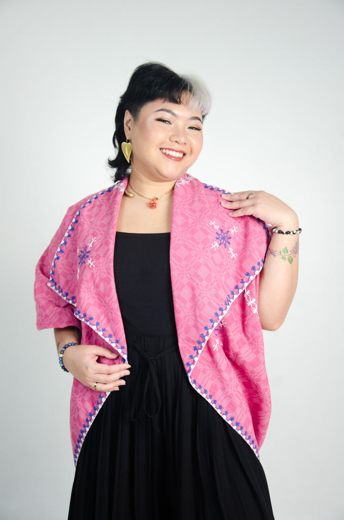 Binakol Poncho with Itneg Embroidery (Pink)