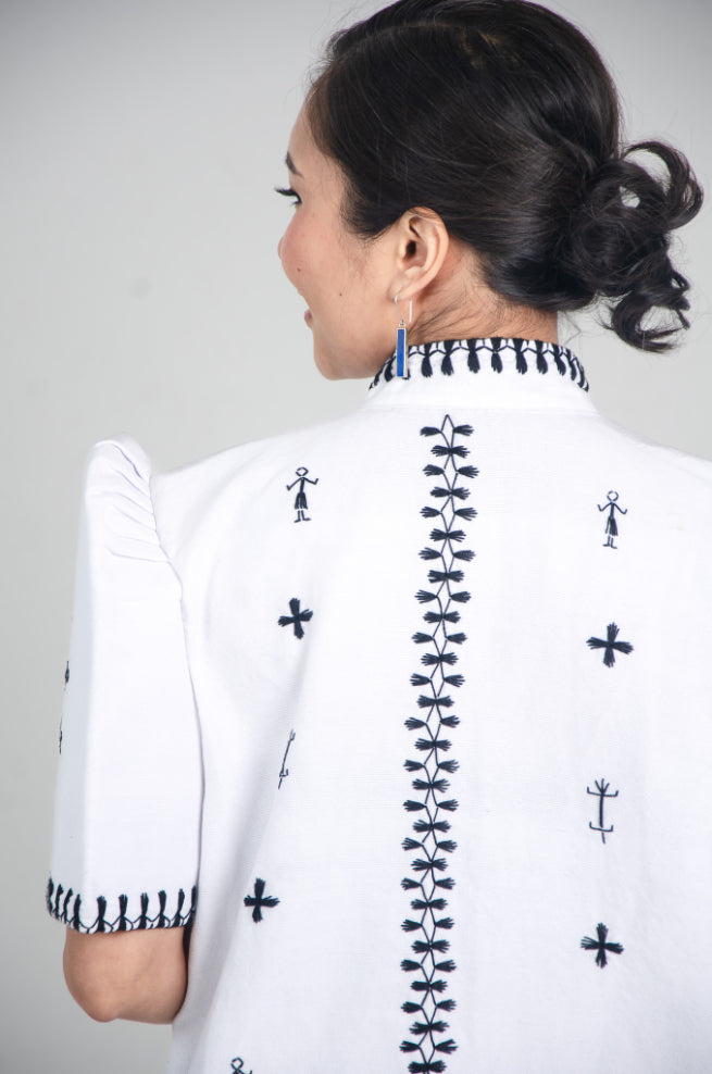 Kantarines Long Filipiniana with Itneg Embroidery