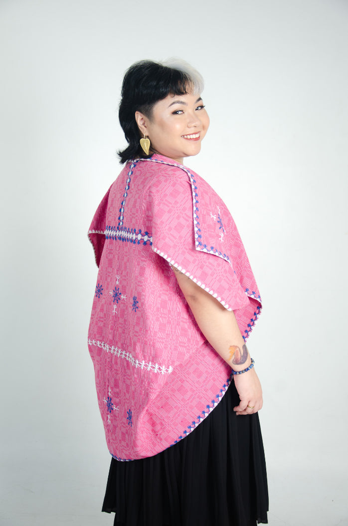 Binakol Poncho with Itneg Embroidery (Pink)