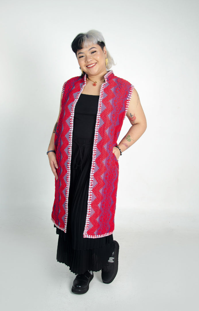 Pinilian Sleeveless Coat with Itneg Embroidery (Red and Purple Tones)
