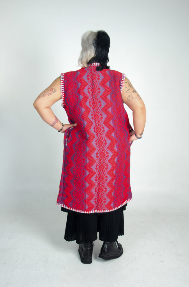 Pinilian Sleeveless Coat with Itneg Embroidery (Red and Purple Tones)