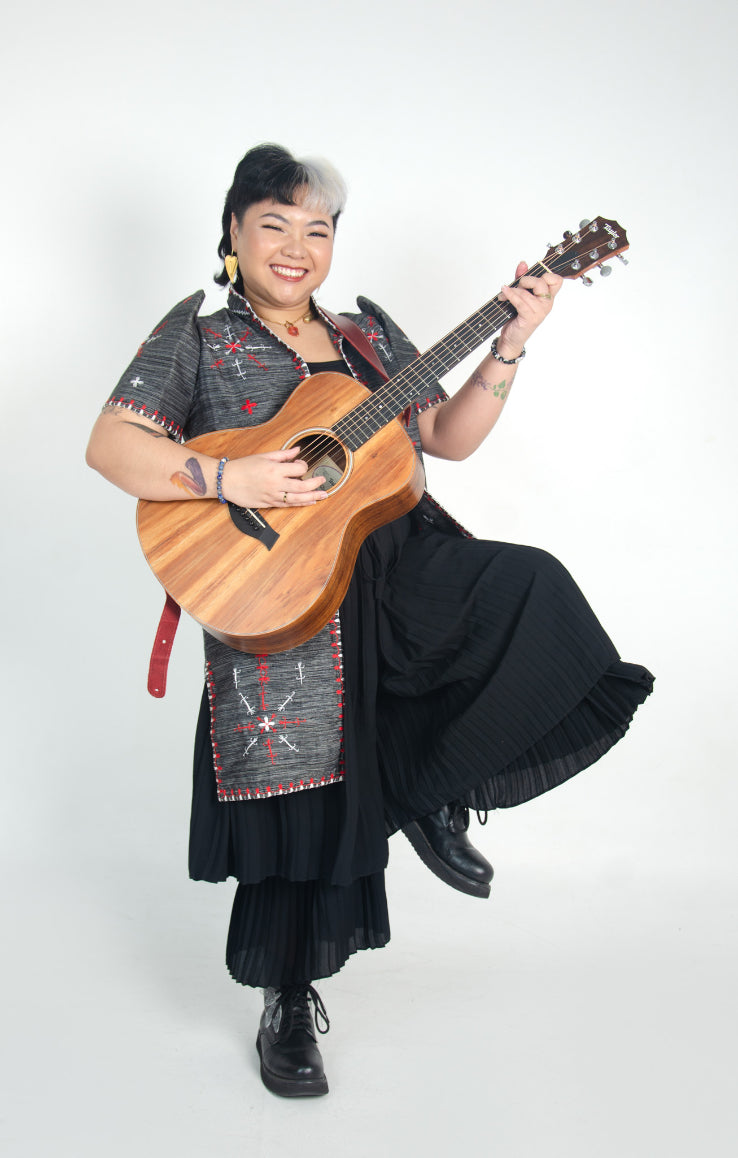 Tiniri Long Filipiniana Coat with Itneg Embroidery (Dark Gray)