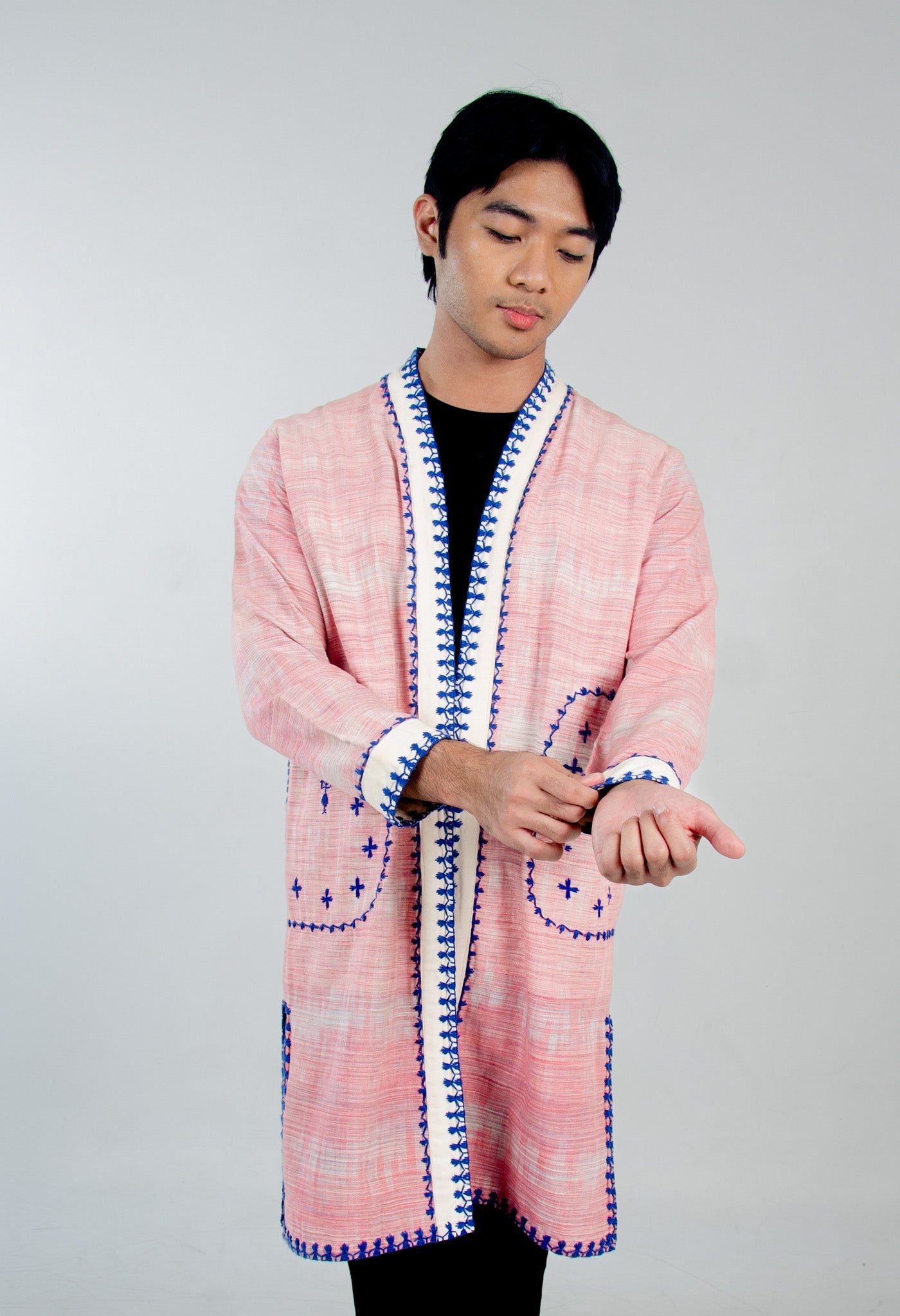 Natural Dye Kimono-Style Jacket with Itneg Embroidery
