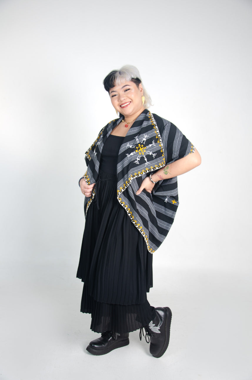 Kantarines Poncho with Itneg Embroidery (Black Striped)