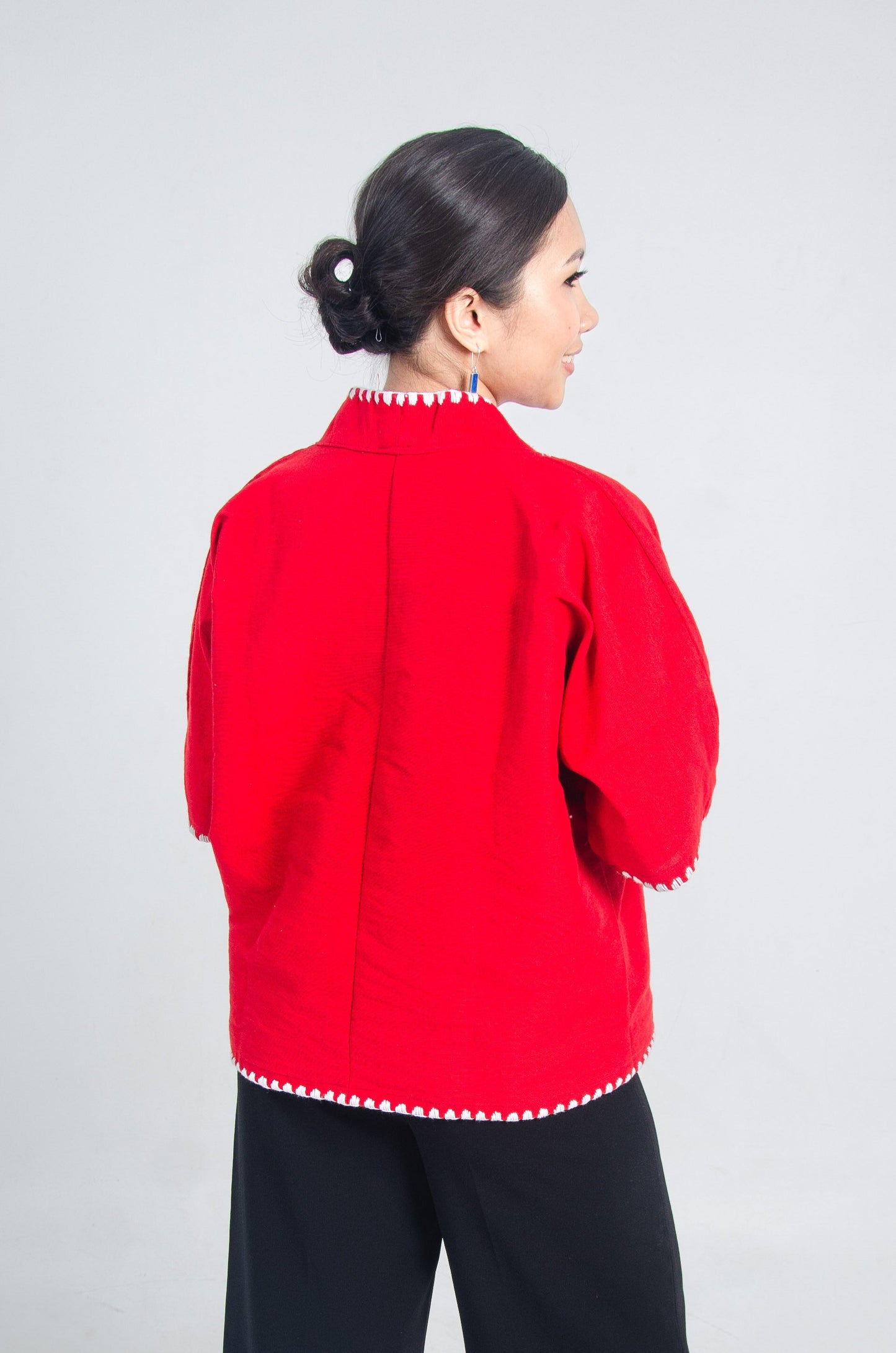 Luntian Kantarines Blouse with Batwing Sleeves (Red)