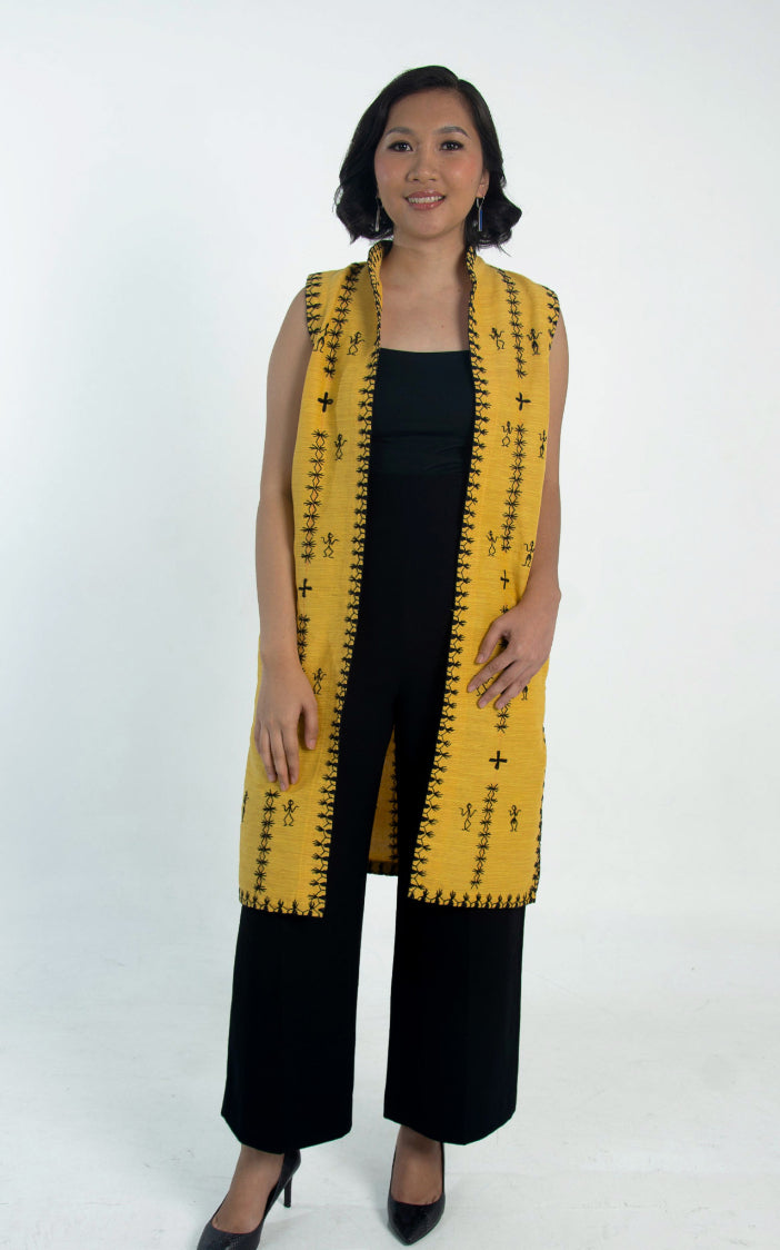 Tiniri Sleeveless Coat with Itneg Embroidery (Golden Yellow)