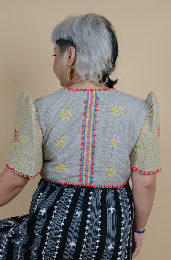 Mixed Weave Bolero with Pinilian Sleeves (Beige)