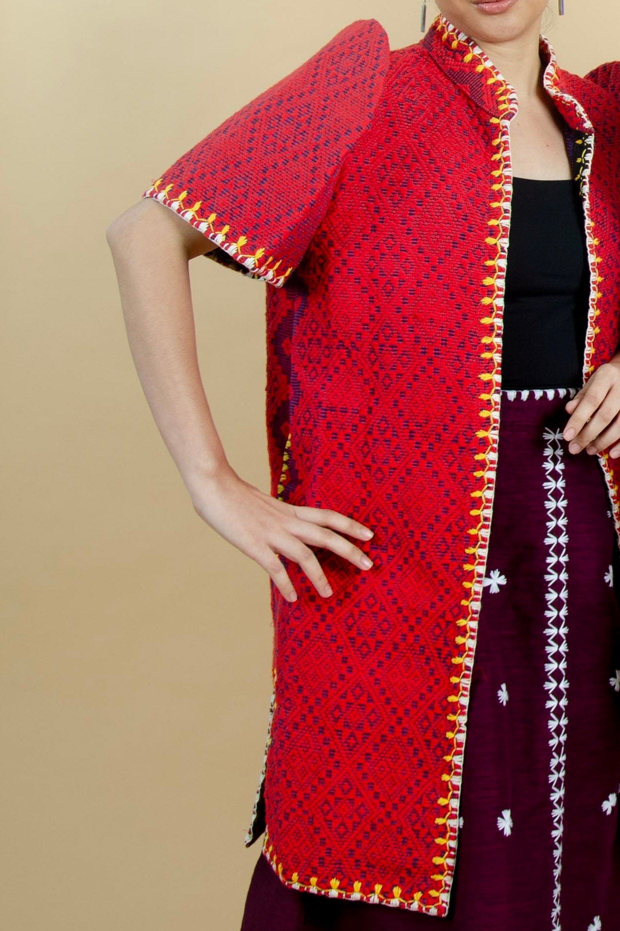 Pinilian Long Filipiniana with Itneg Embroidery (Red) PRE-ORDER ONLY. 3-4 WEEKS.