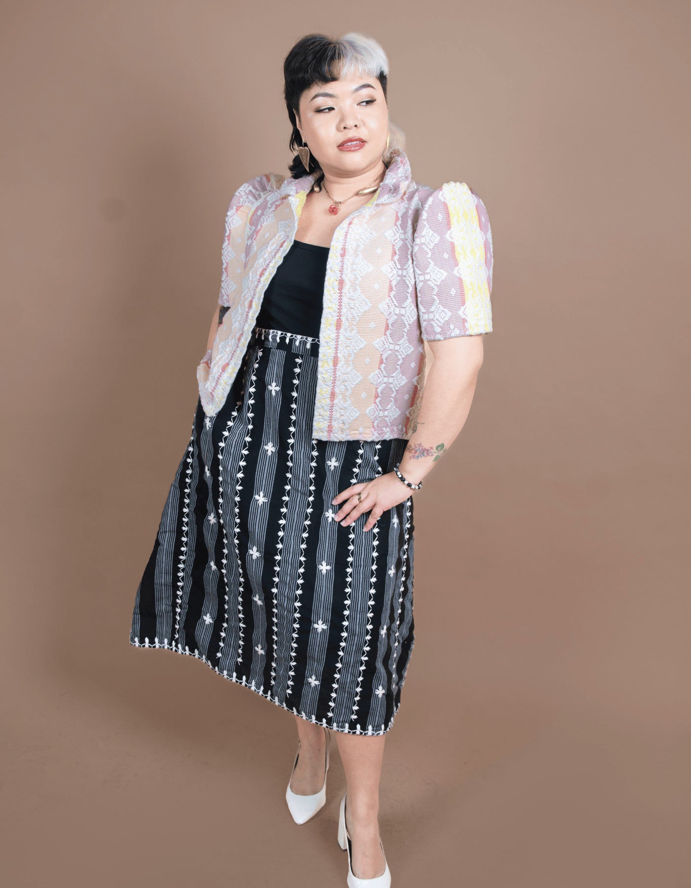 Kantarines Long Skirt with Itneg Embroidery (Black Striped)