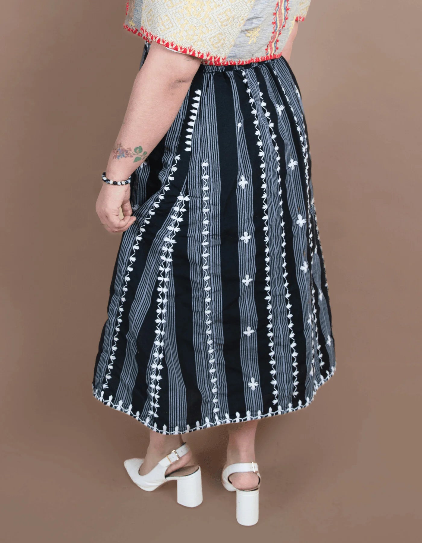 Kantarines Long Skirt with Itneg Embroidery (Black Striped)