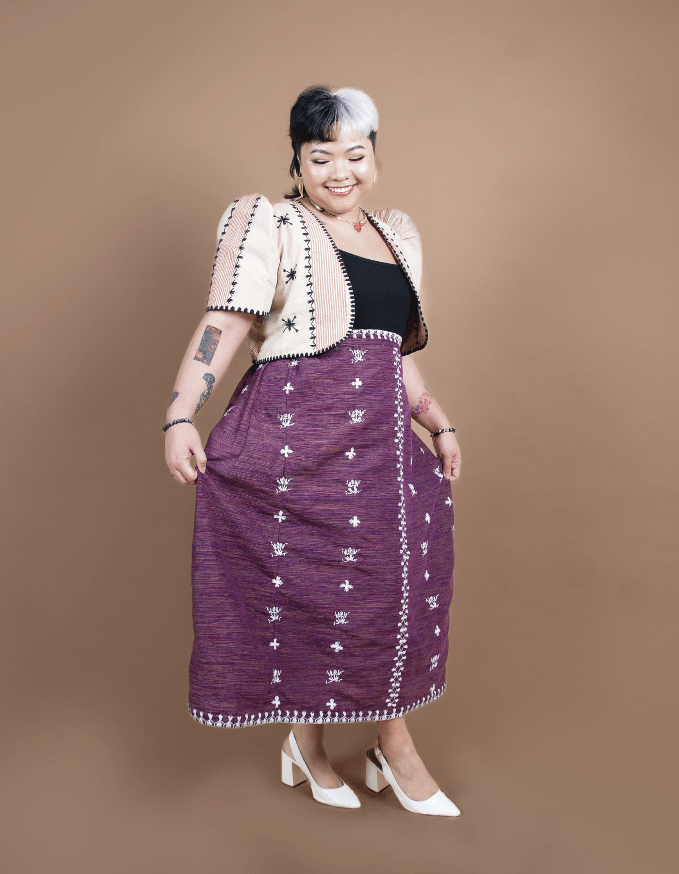 Tiniri Long Skirt with Itneg Embroidery (Purple)