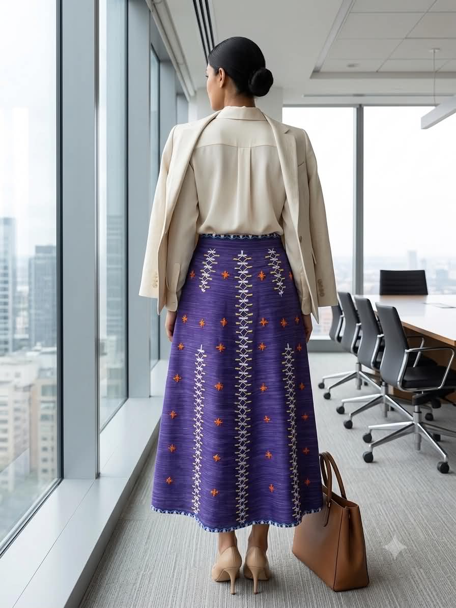 Anita Tiniri Skirt with Orange Embroidery (Purple)