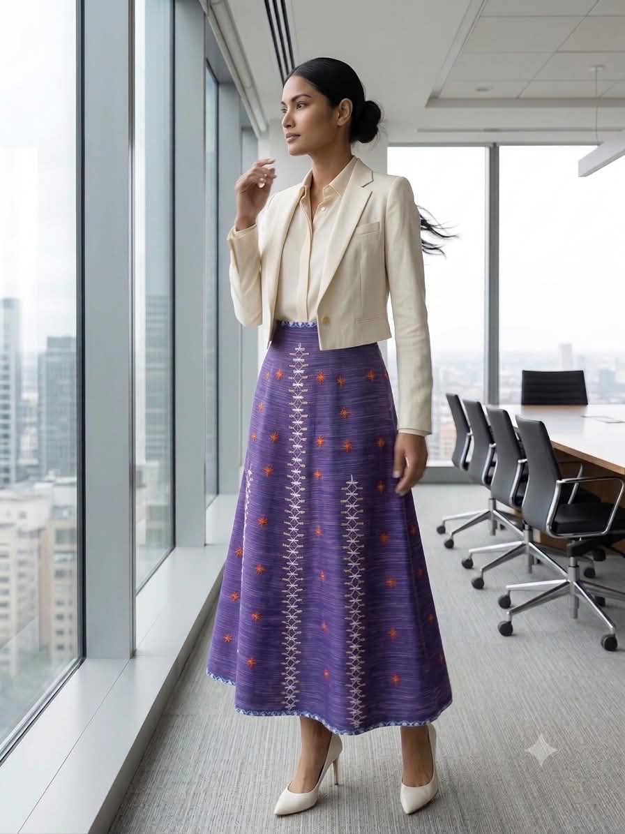 Anita Tiniri Skirt with Orange Embroidery (Purple)