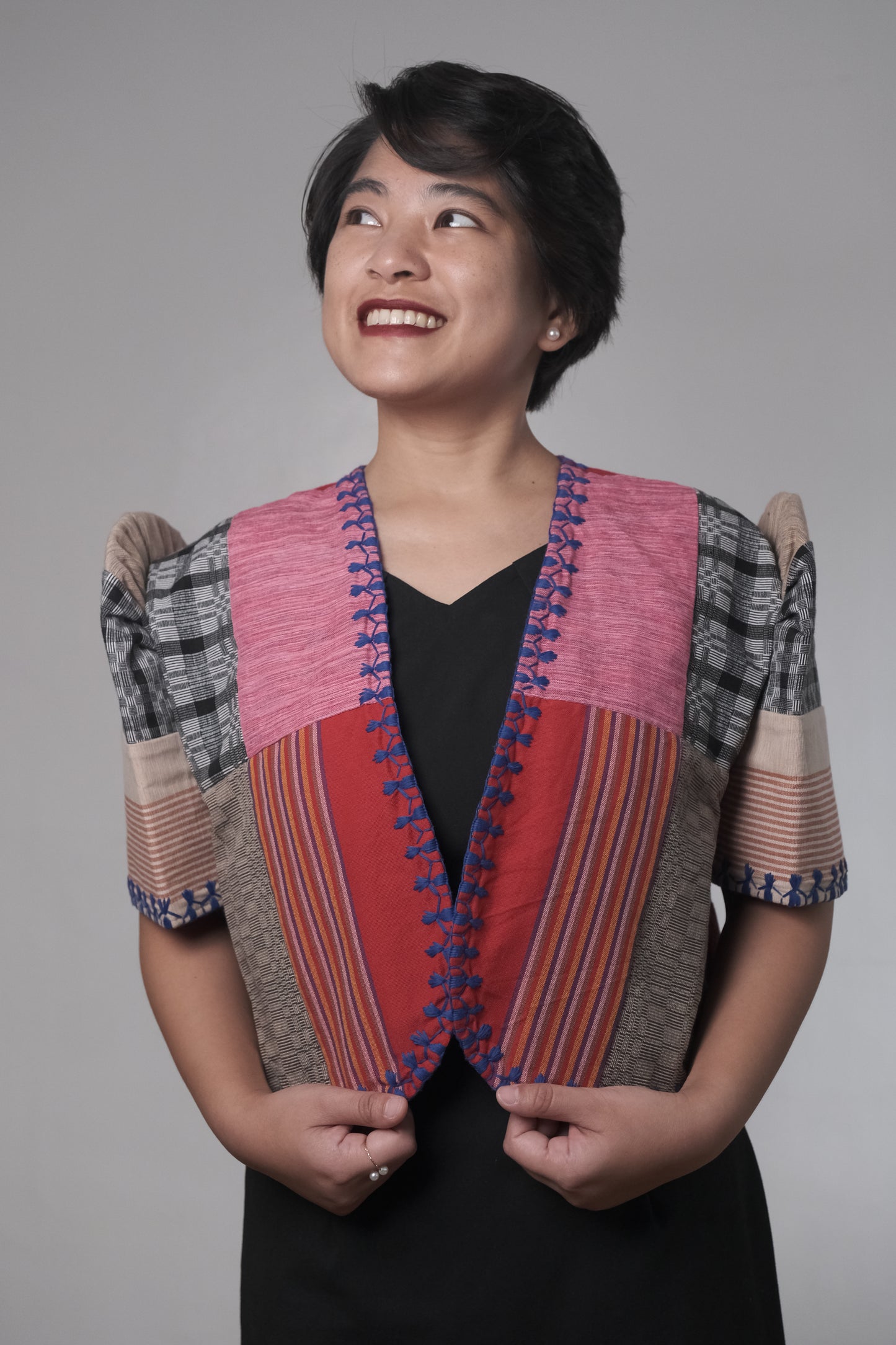 Inabel Tagpi Bolero with Itneg Embroidery (Beige & Red)