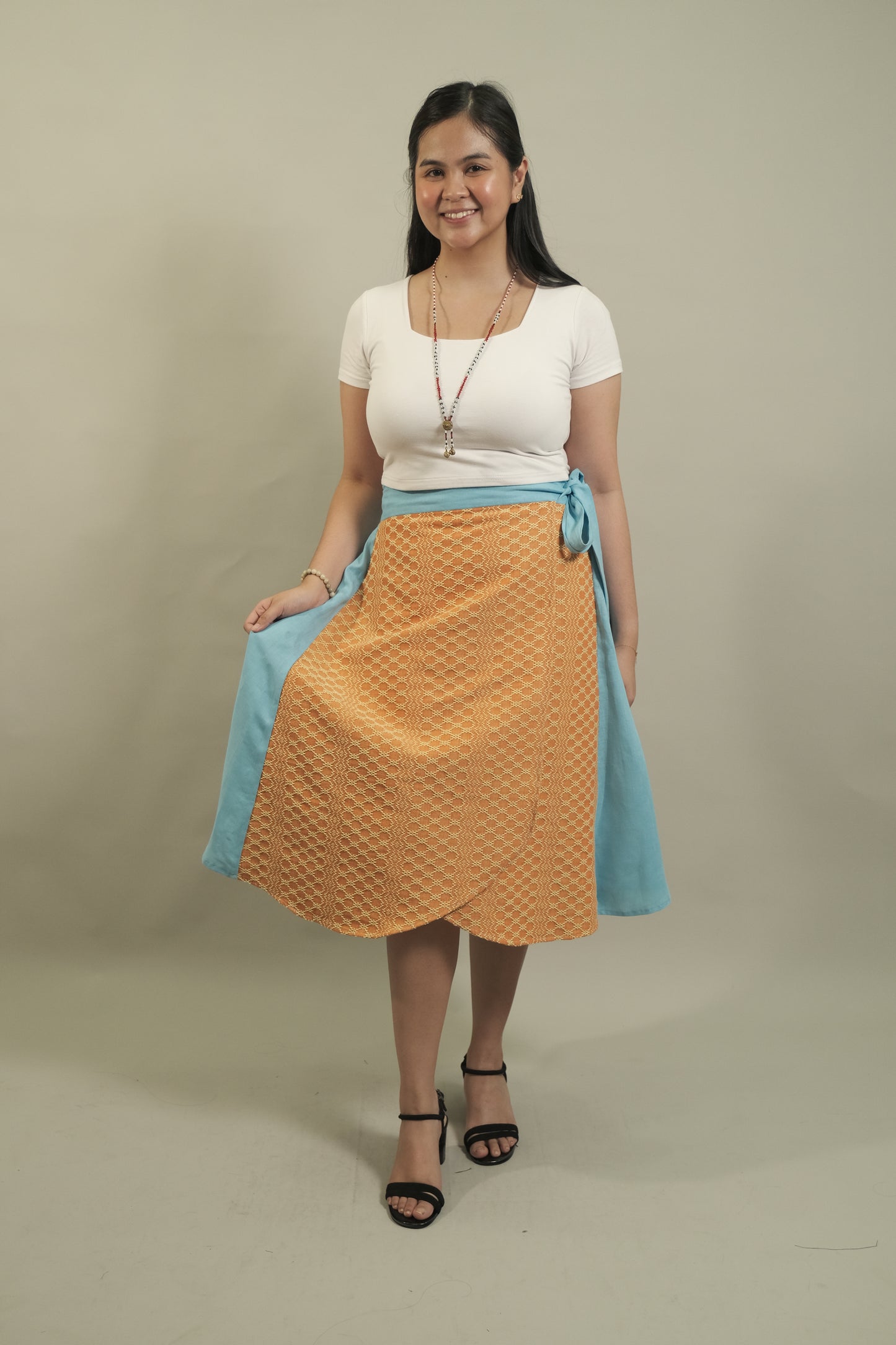 Sinan-Init Wrap Skirt in Linen and Inabel Weave (Blue & Orange)