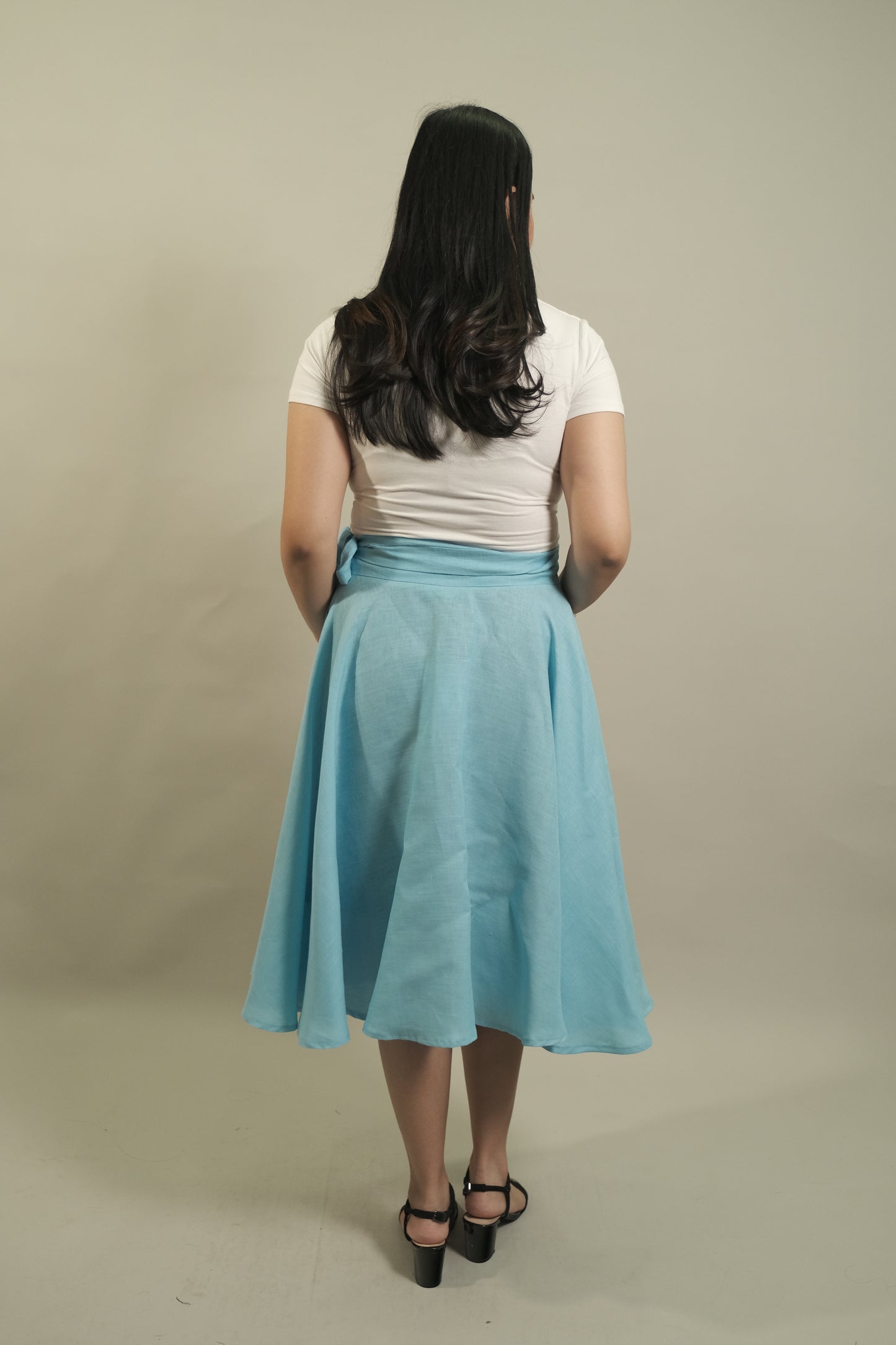 Sinan-Init Wrap Skirt in Linen and Inabel Weave (Blue & Orange)