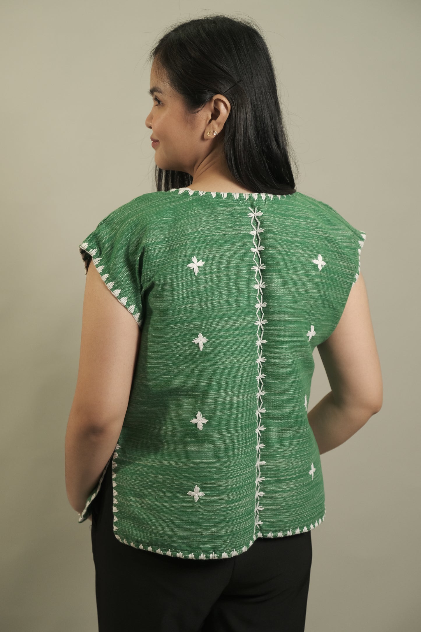 Kaftan Blouse in Tiniri Weave (Maroon & Green)