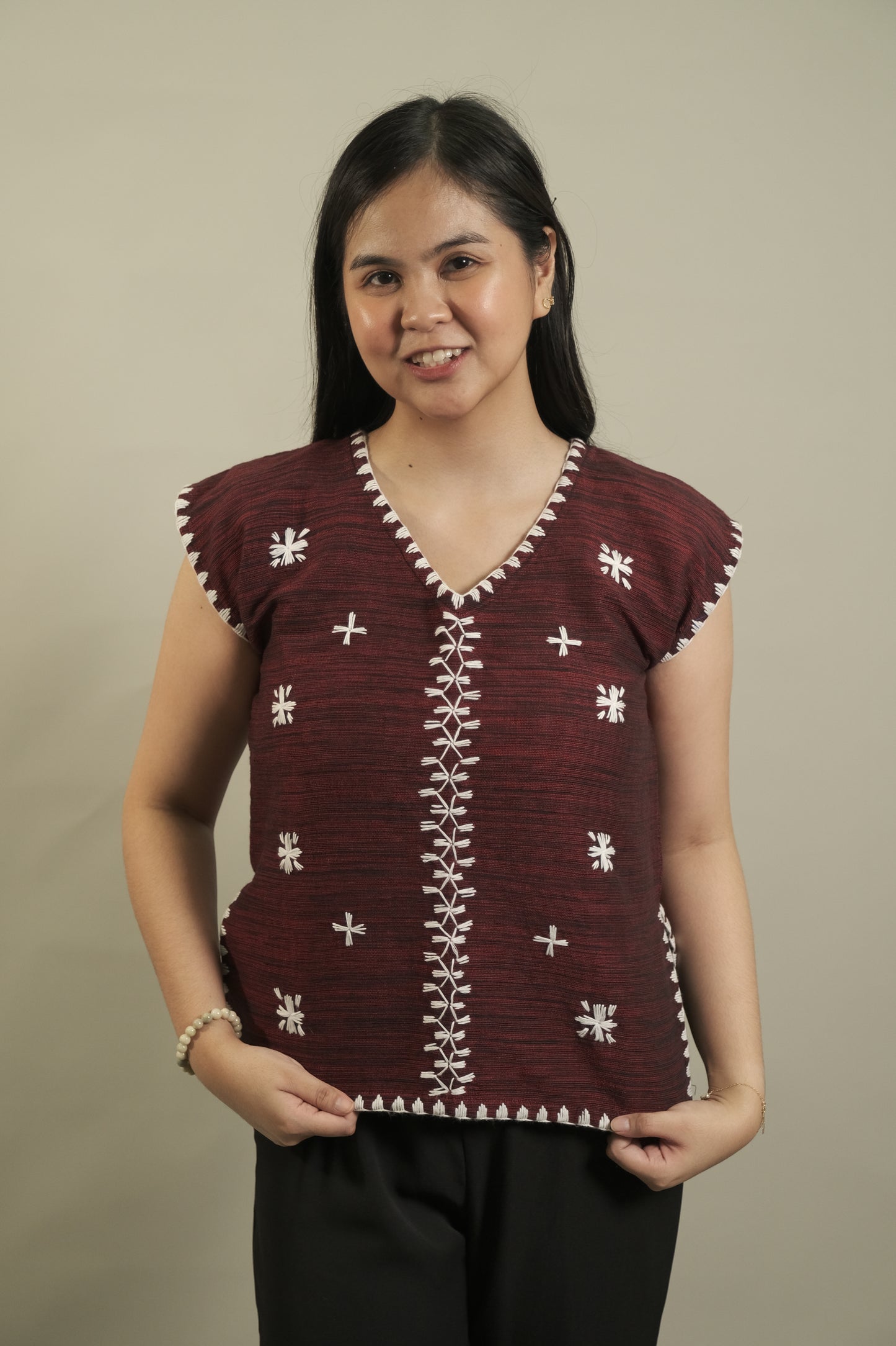 Kaftan Blouse in Tiniri Weave (Maroon & Green)