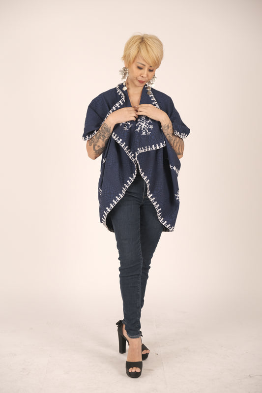 Bini Poncho in Binakol Weave (Navy Blue)