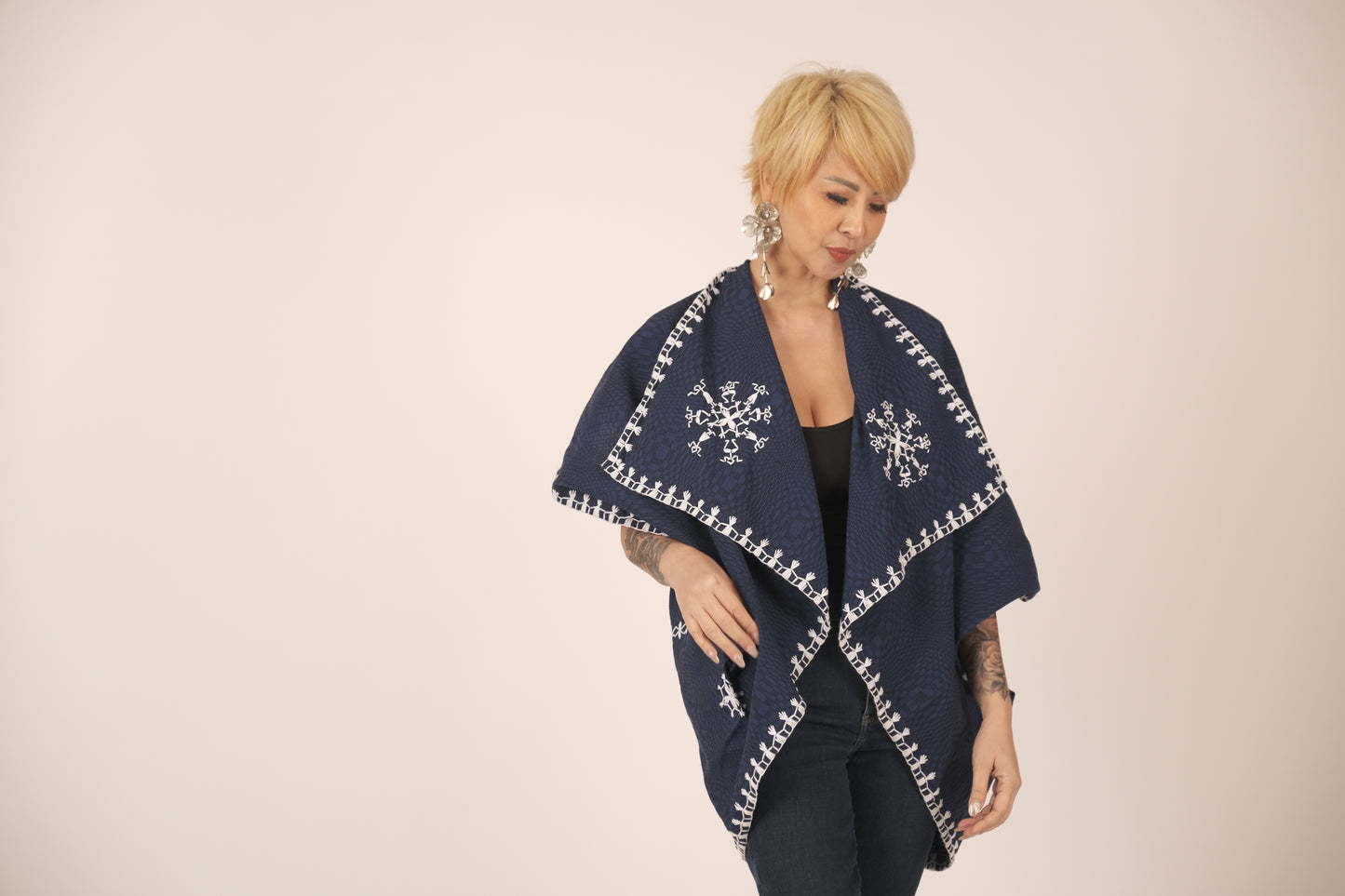 Bini Poncho in Binakol Weave (Navy Blue)