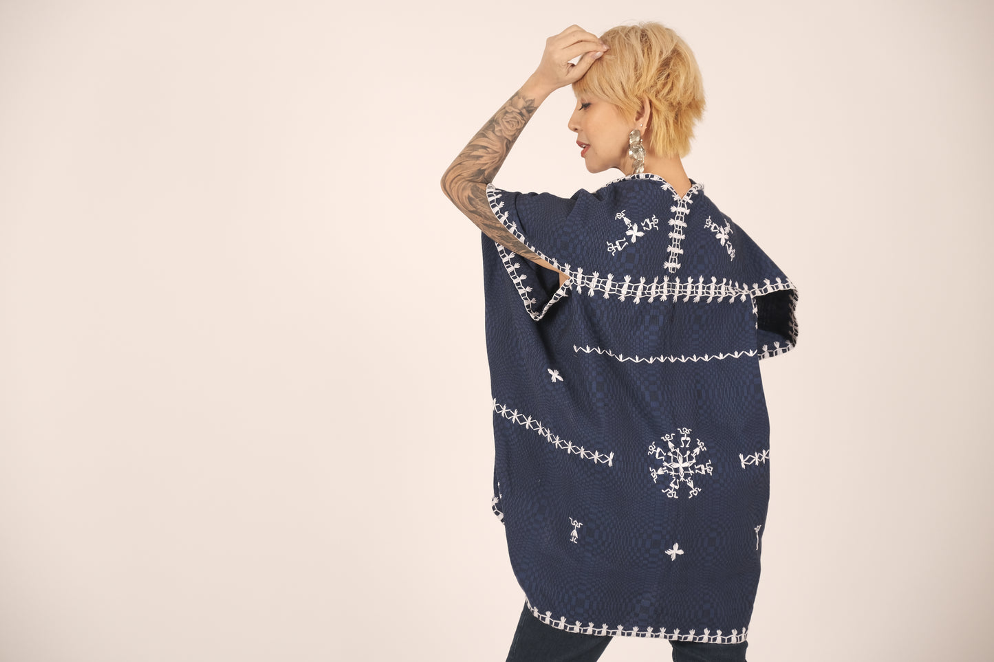 Bini Poncho in Binakol Weave (Navy Blue)