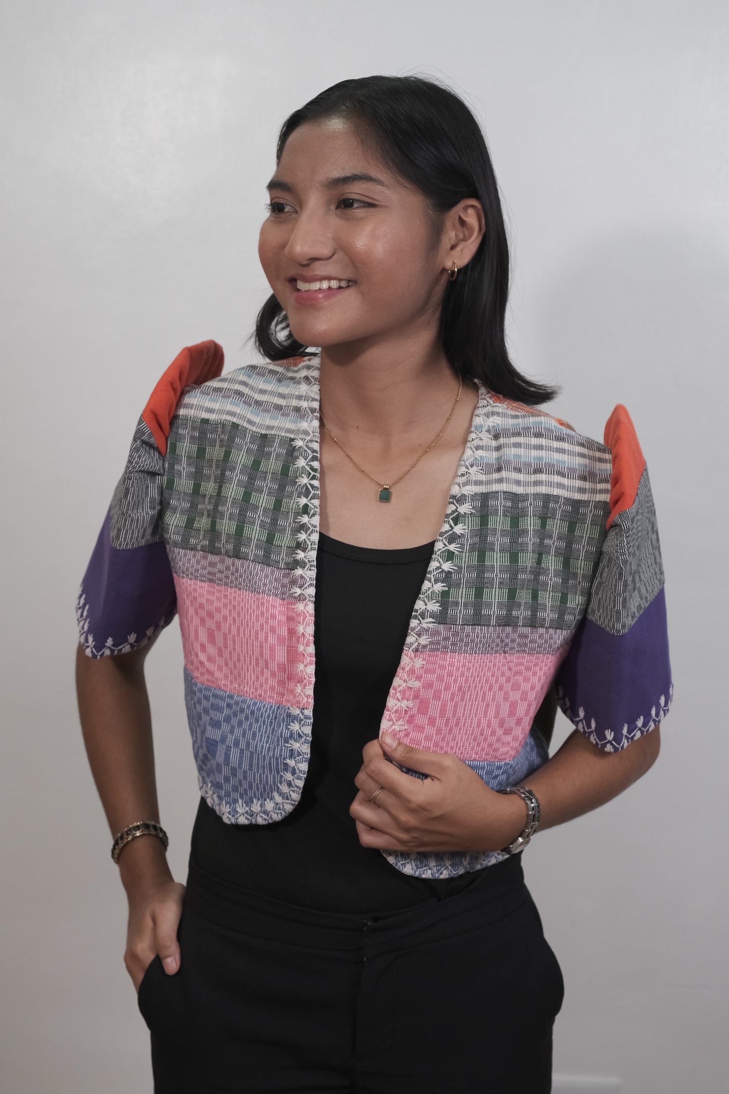 Inabel Tagpi Bolero (Pink & Apple Green)