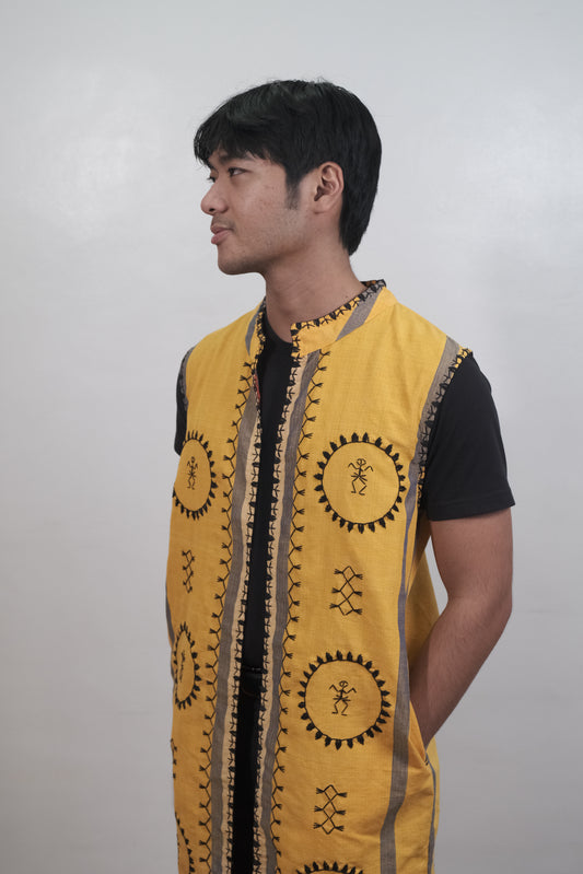 Kantarines Sleeveless Coat in Itneg Embroidery (Yellow and Black)