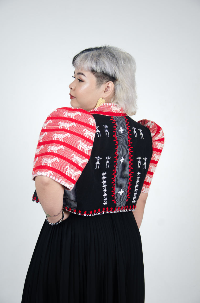 Mix Weave Bolero with Red Pinilian Sleeves