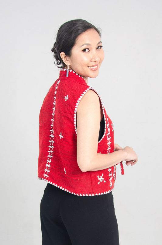 Tiniri Vest with Itneg Embroidery (Red)